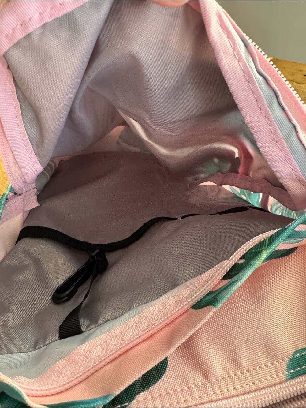 Jansport Pink Backpack with Green Tropical Leaf Print - Picture 5 of 13